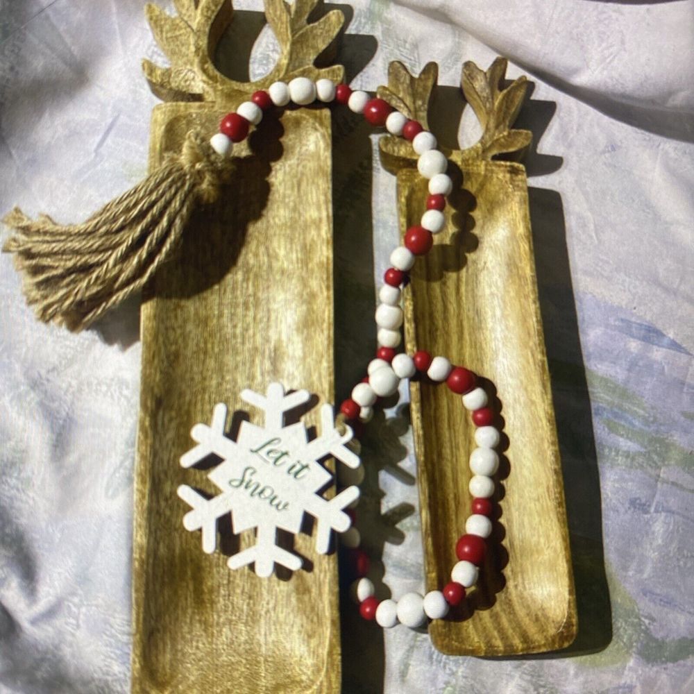Wooden Carved Reindeer Seasonal Decor Display Trays